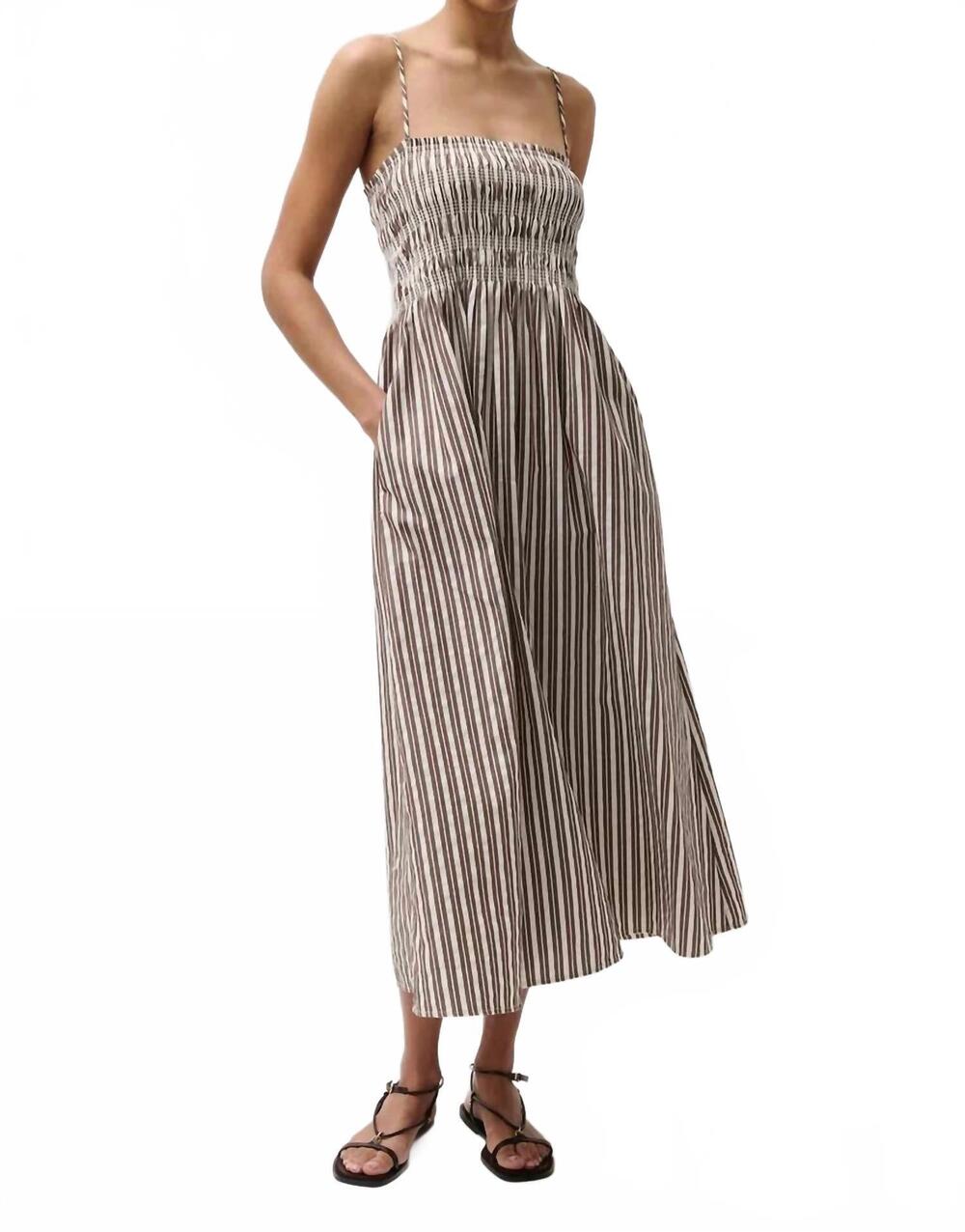 NEW PISTOLA bianca shirred bodice dress in java stripe